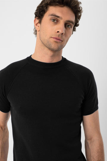 Men's Black Crew Neck Knitwear T-Shirt - Wessi