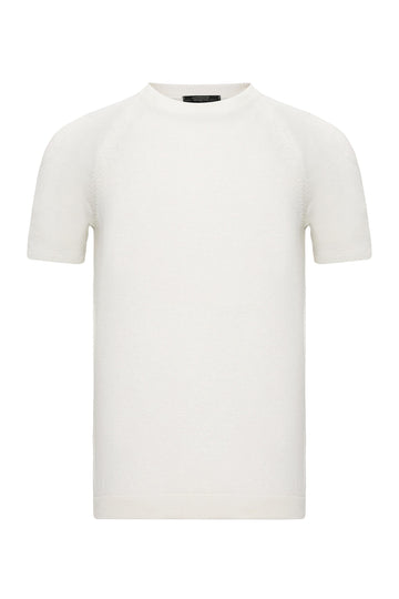 Men's Ecru Crew Neck Knitwear T-Shirt - Wessi