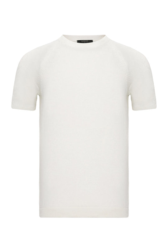 Men's Ecru Crew Neck Knitwear T-Shirt - Wessi