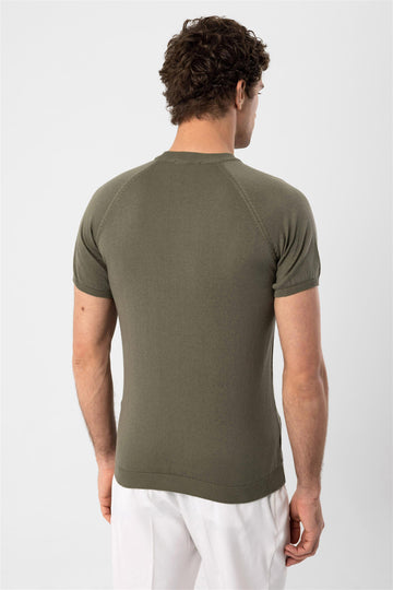 T-Shirt Tricot Col Rond Homme Kaki Clair - Wessi