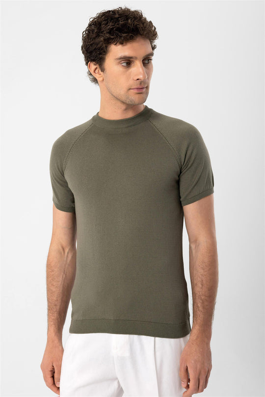 T-Shirt Tricot Col Rond Homme Kaki Clair - Wessi