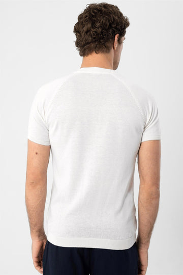 Men's Ecru Crew Neck Knitwear T-Shirt - Wessi