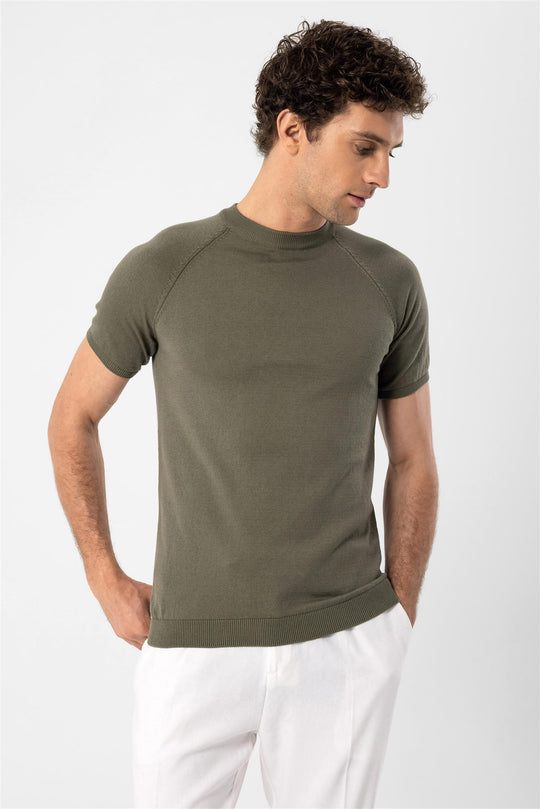 T-Shirt Tricot Col Rond Homme Kaki Clair - Wessi