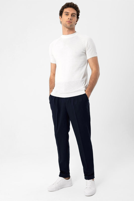 Men's Ecru Crew Neck Knitwear T-Shirt - Wessi