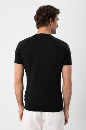 Men's Black Crew Neck Knitwear T-Shirt - Wessi