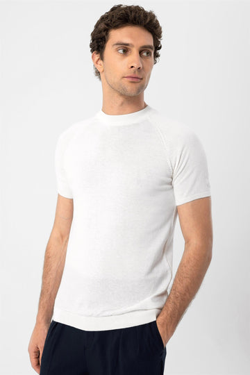 Men's Ecru Crew Neck Knitwear T-Shirt - Wessi