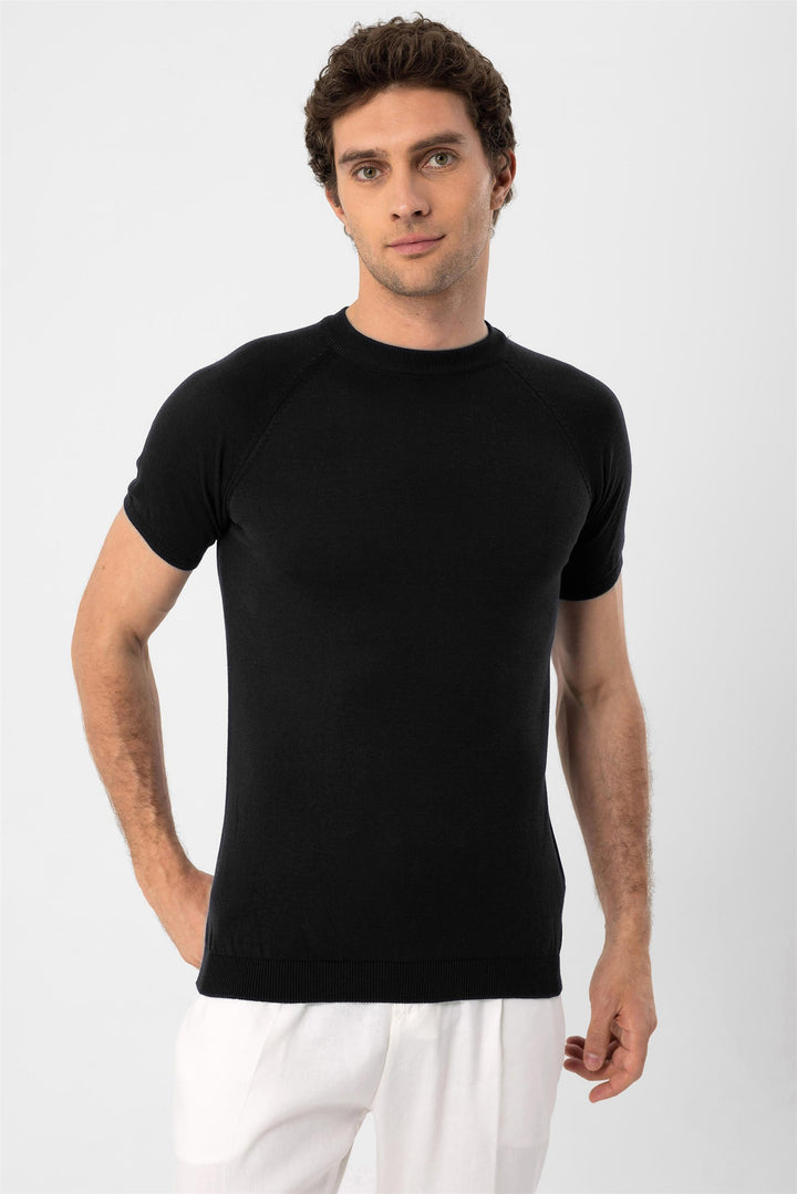 Camiseta de punto de hombre negra con cuello redondo - Wessi