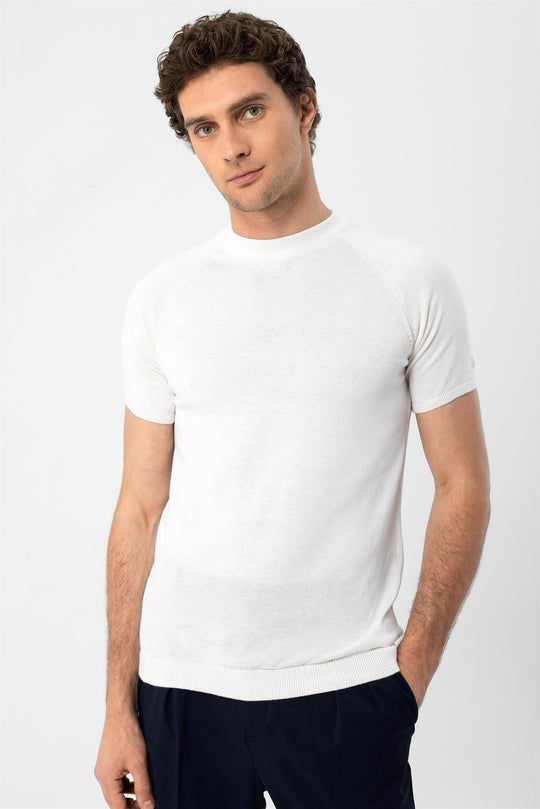 Men's Ecru Crew Neck Knitwear T-Shirt - Wessi