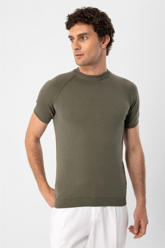 T-Shirt Tricot Col Rond Homme Kaki Clair - Wessi