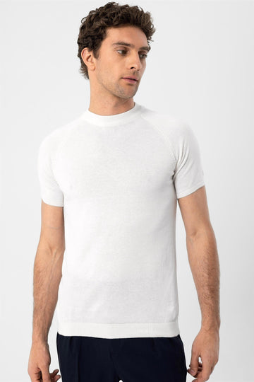 Men's Ecru Crew Neck Knitwear T-Shirt - Wessi