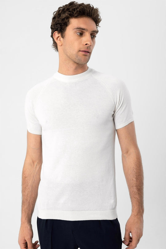 Men's Ecru Crew Neck Knitwear T-Shirt - Wessi