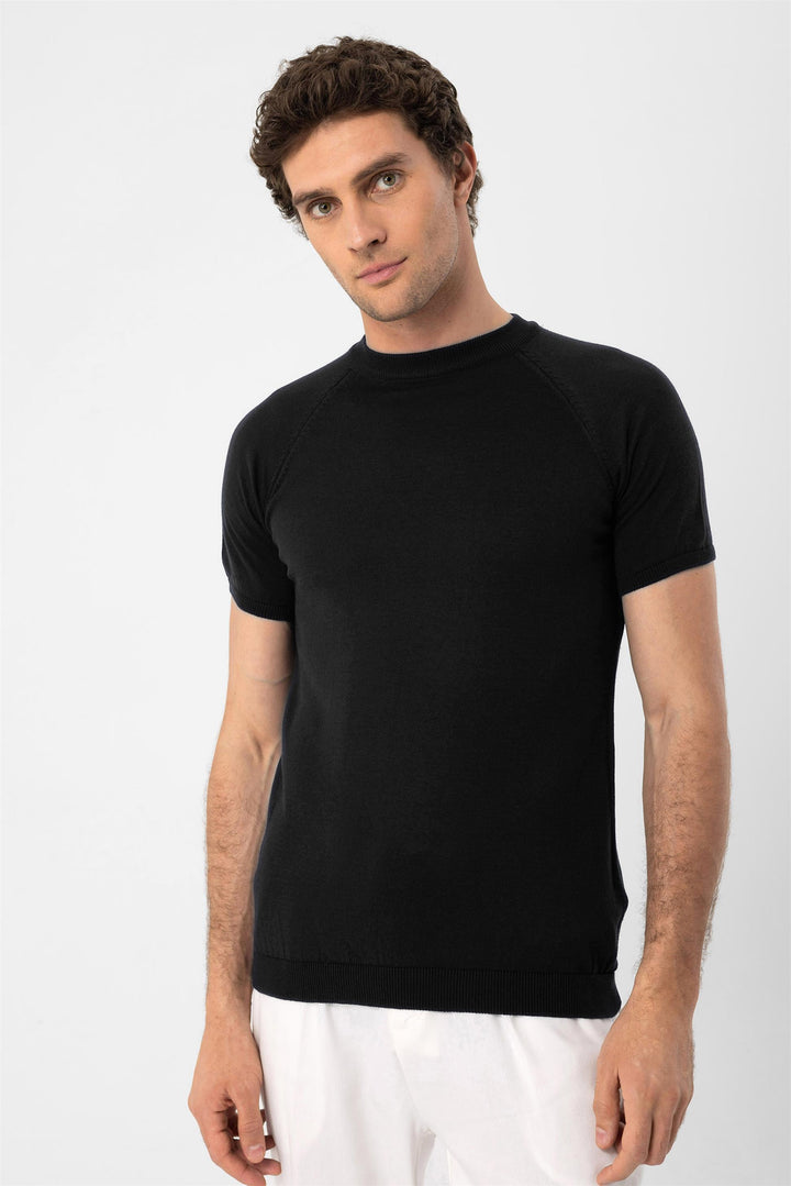 Camiseta de punto de hombre negra con cuello redondo - Wessi