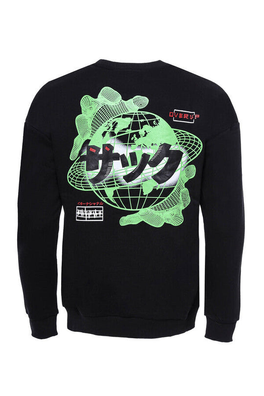 Felpa nera con collo a cerchio stampata - Wessi