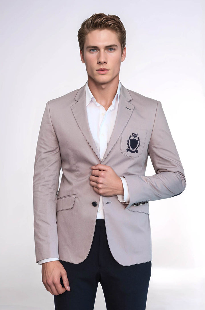 Chaqueta 2 Botones 3 Bolsillos Crestado Algodón Rosa Claro