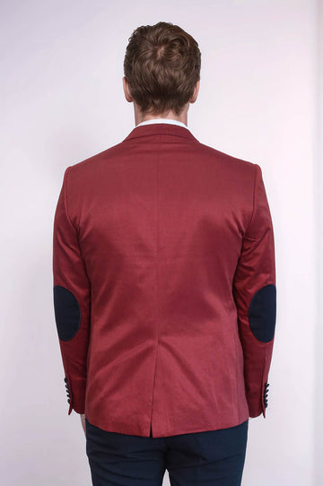 2 Buttons 3 Pockets Crested Cotton Burgundy Jacket