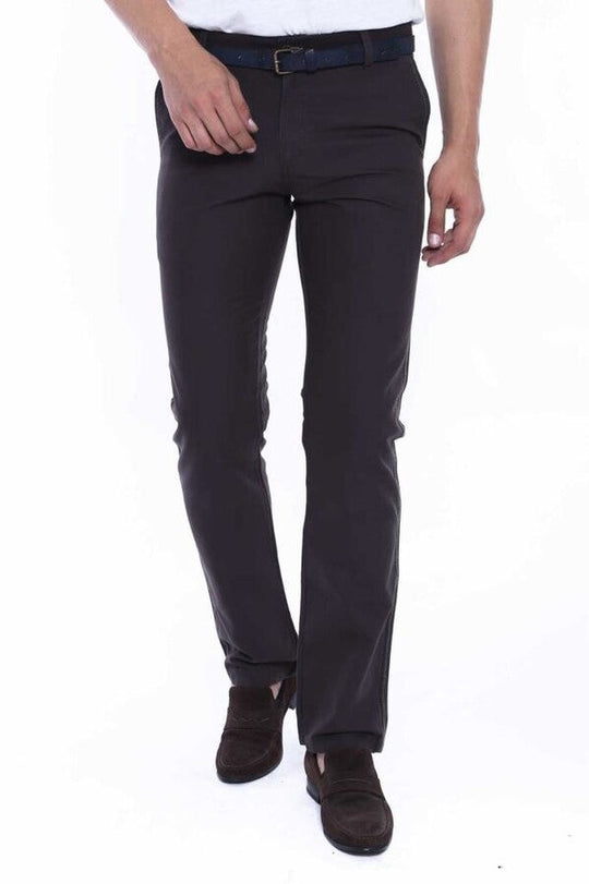 Pantalones Hombre Lona Bolsillos Algodón Marrón Oscuro - Wessi