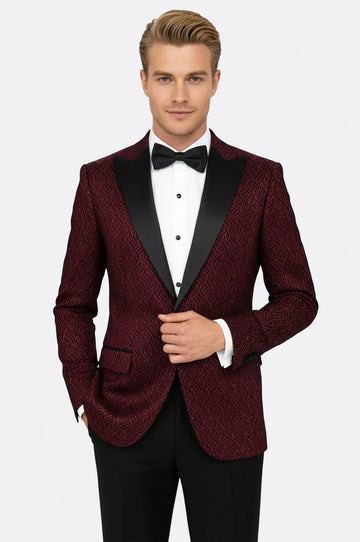 Patterned Burgundy Men's Tuxedo Jacket - Wessi