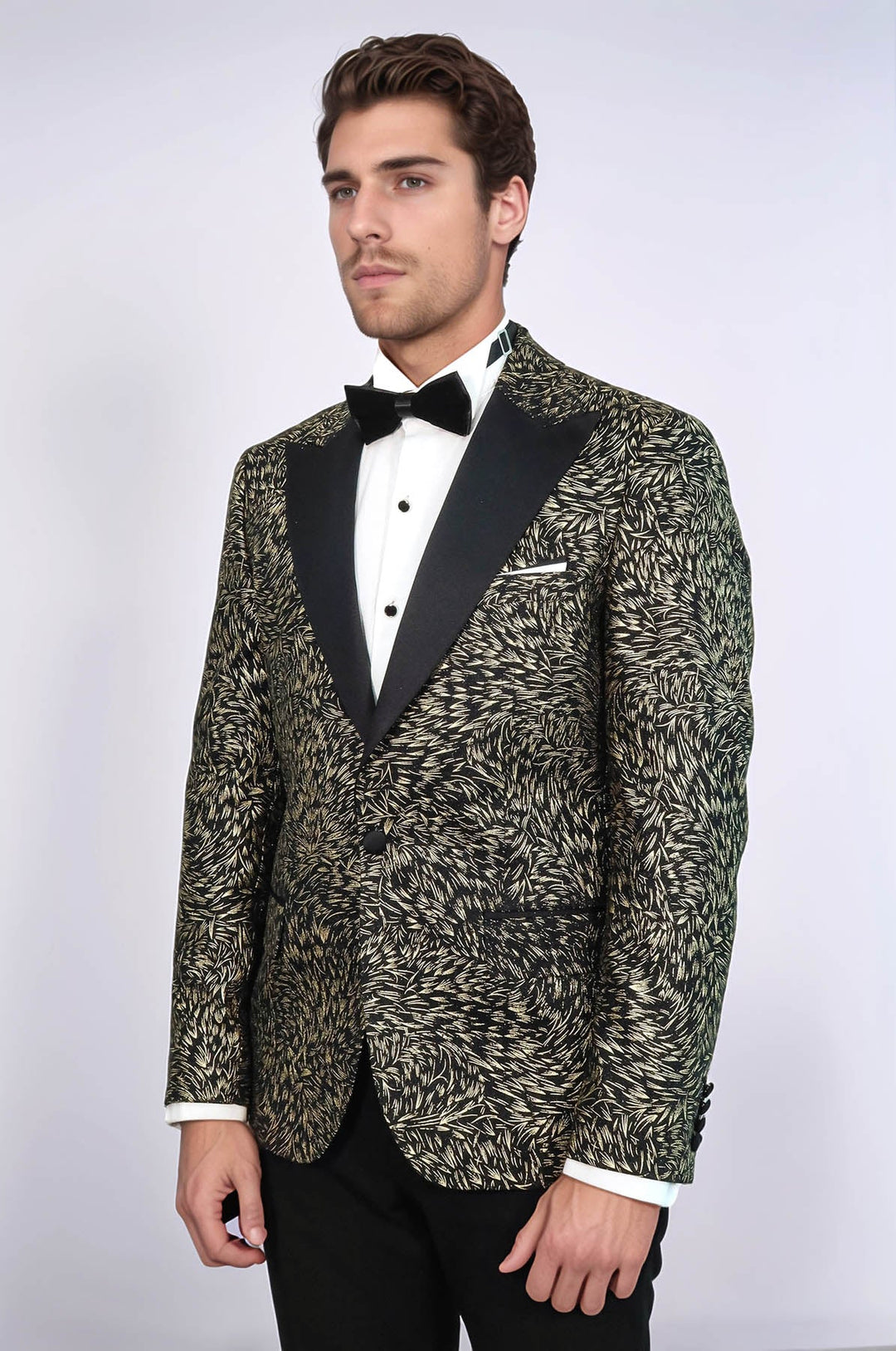 Feather Patterned Slim Fit Black Men Party Blazer - Wessi