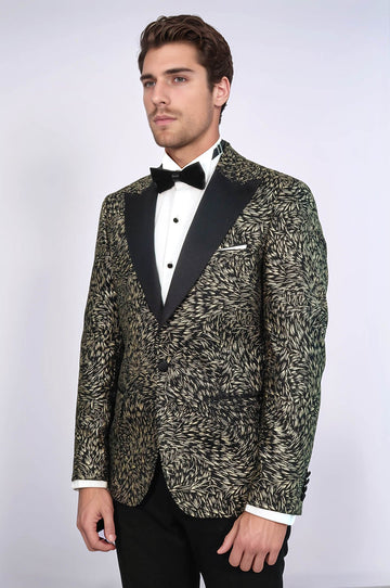 Черный мужской пиджак для выпускного приталенного кроя с перьями - Wessi