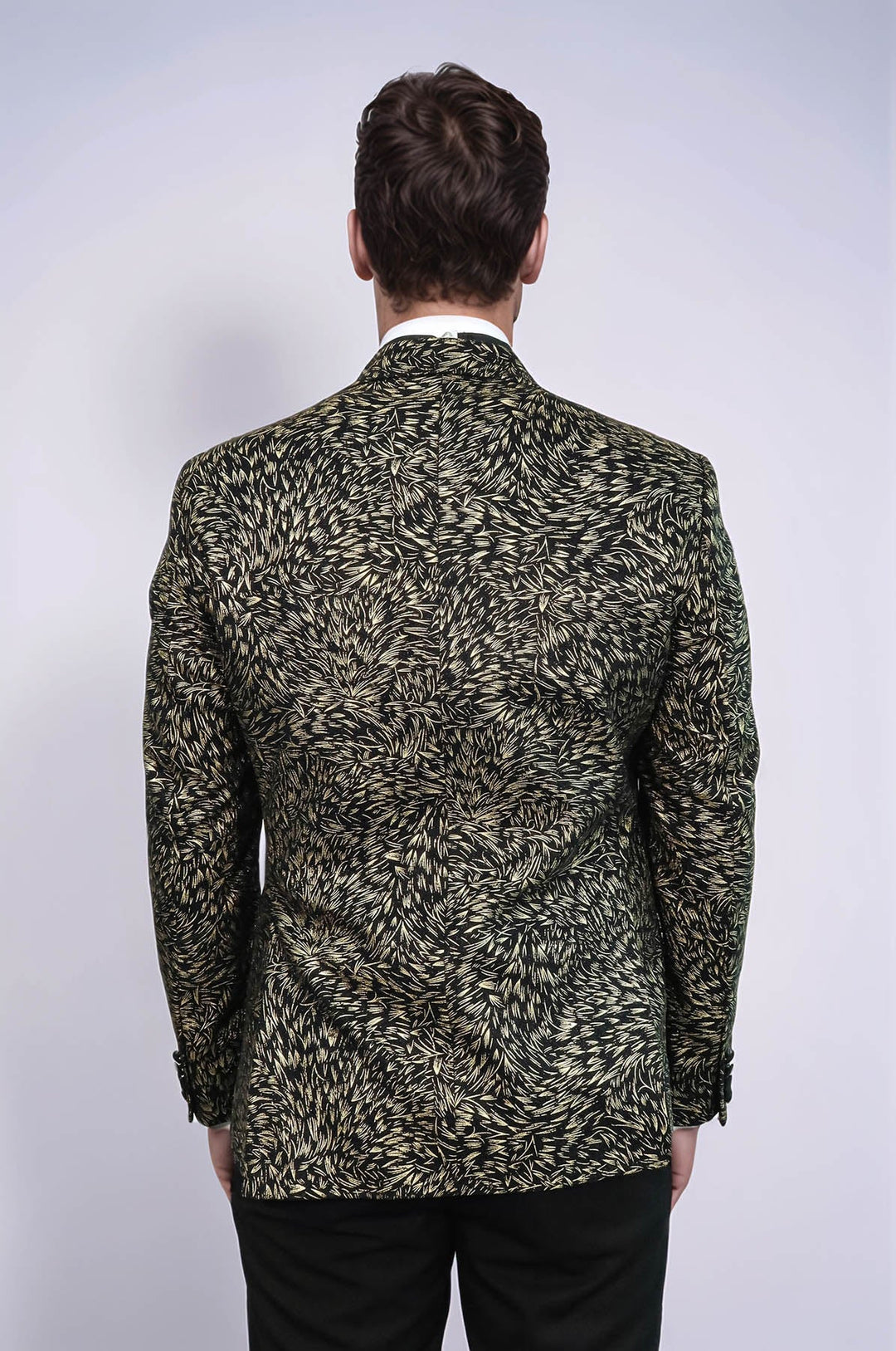 Feather Patterned Slim Fit Black Men Party Blazer - Wessi