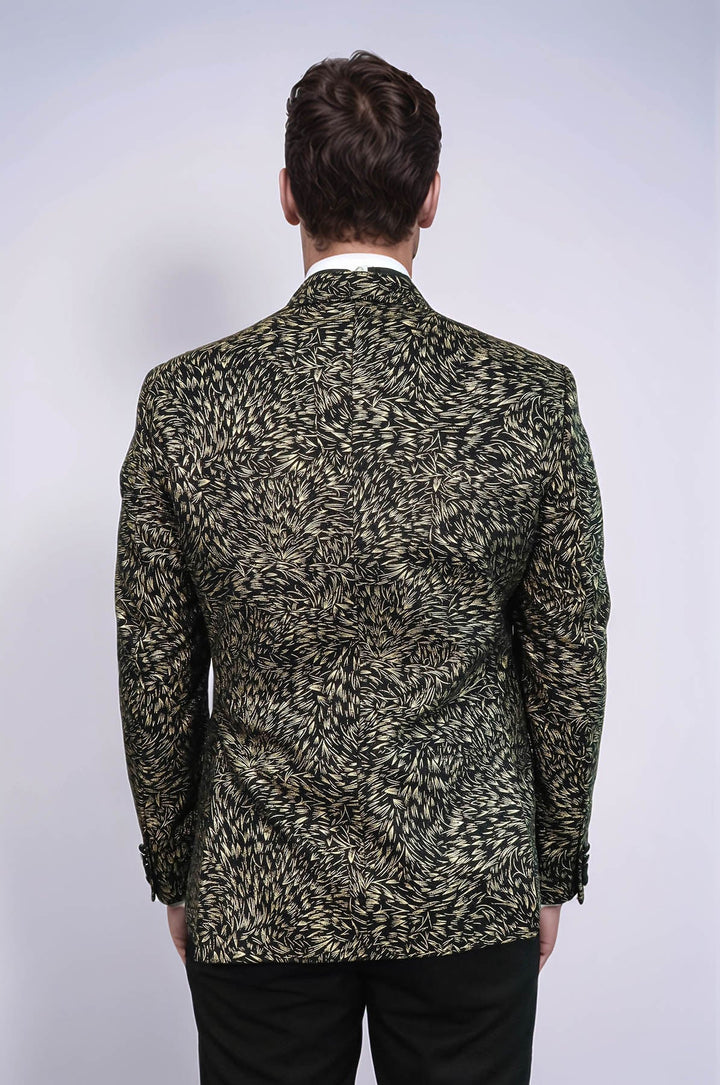 Feather Patterned Slim Fit Black Men Party Blazer - Wessi