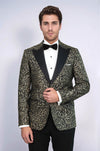 Feather Patterned Slim Fit Black Men Party Blazer - Wessi