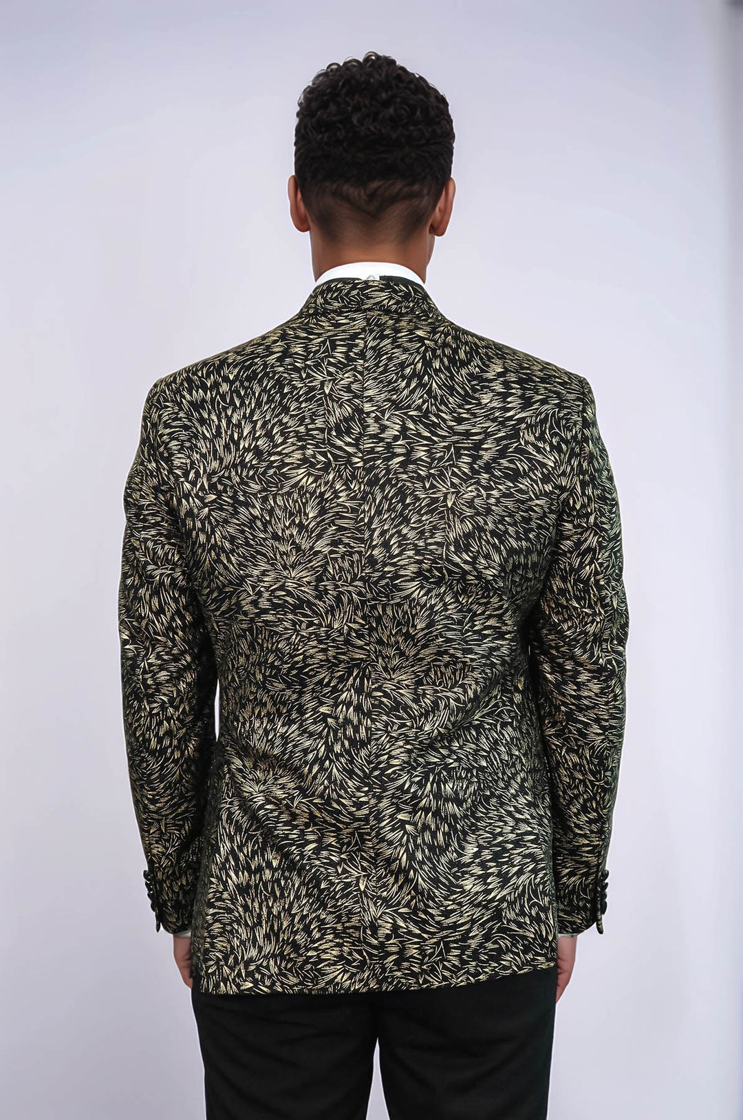 Feather Patterned Slim Fit Black Men Party Blazer - Wessi