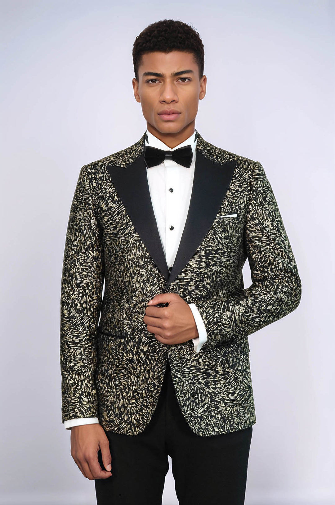 Feather Patterned Slim Fit Black Men Party Blazer - Wessi