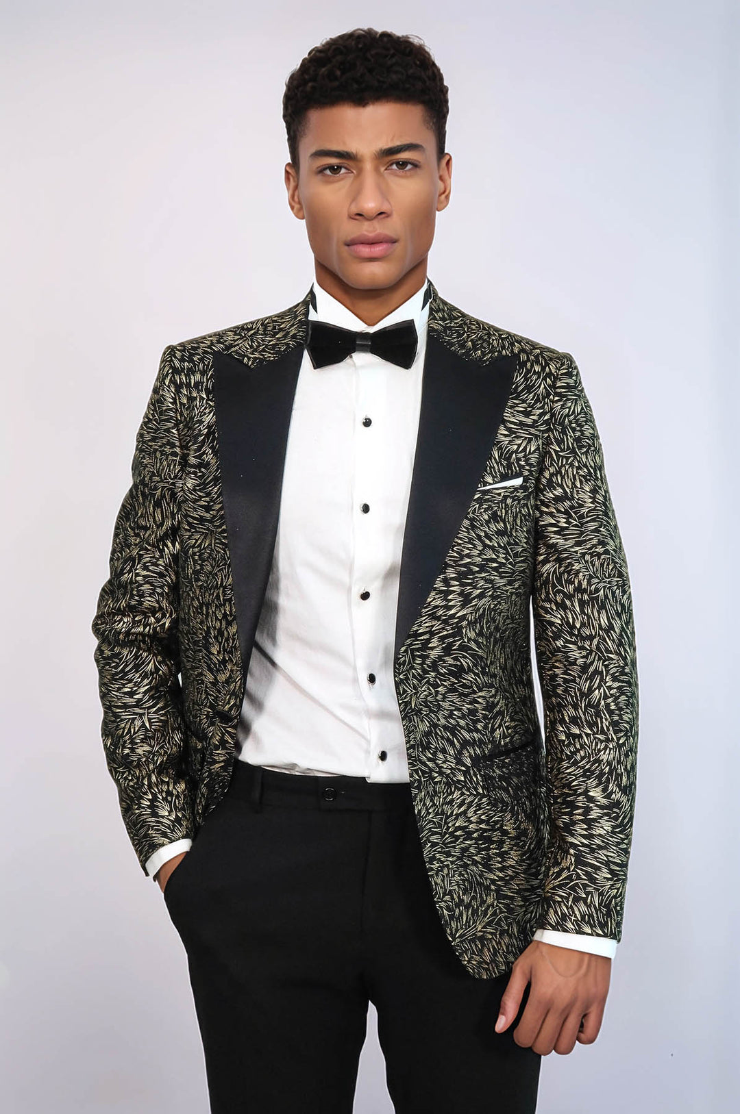 Feather Patterned Slim Fit Black Men Party Blazer - Wessi