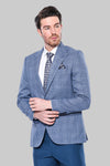 Checked Slim-Fit Single Button Blue Men Blazer - Wessi