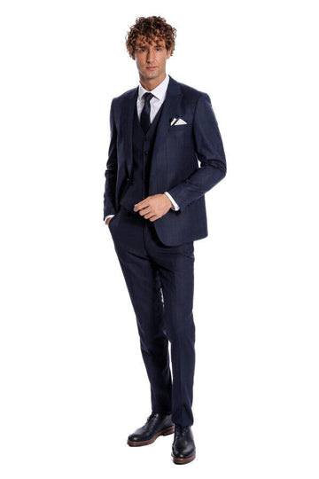 Abito da uomo blu navy slim fit gilet a quadri - Wessi
