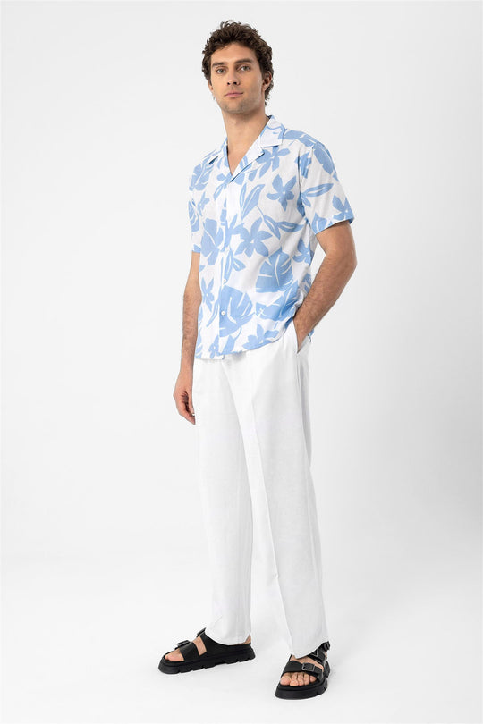 Camicia da uomo con colletto alto con motivo floreale blu - Wessi