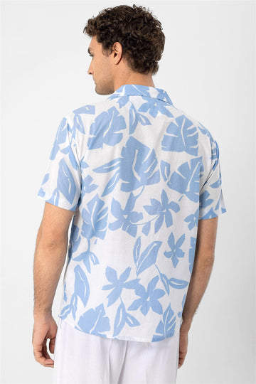 Camicia da uomo con colletto alto con motivo floreale blu - Wessi