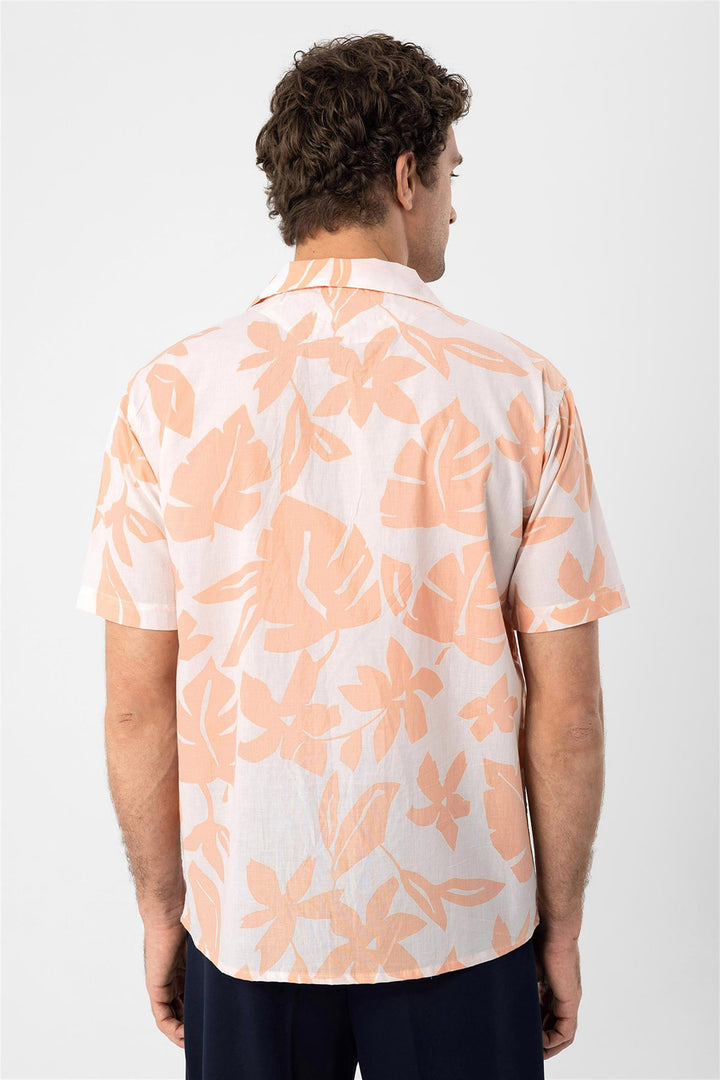 Chemise Col Haut à Motifs Floral Orange Homme - Wessi