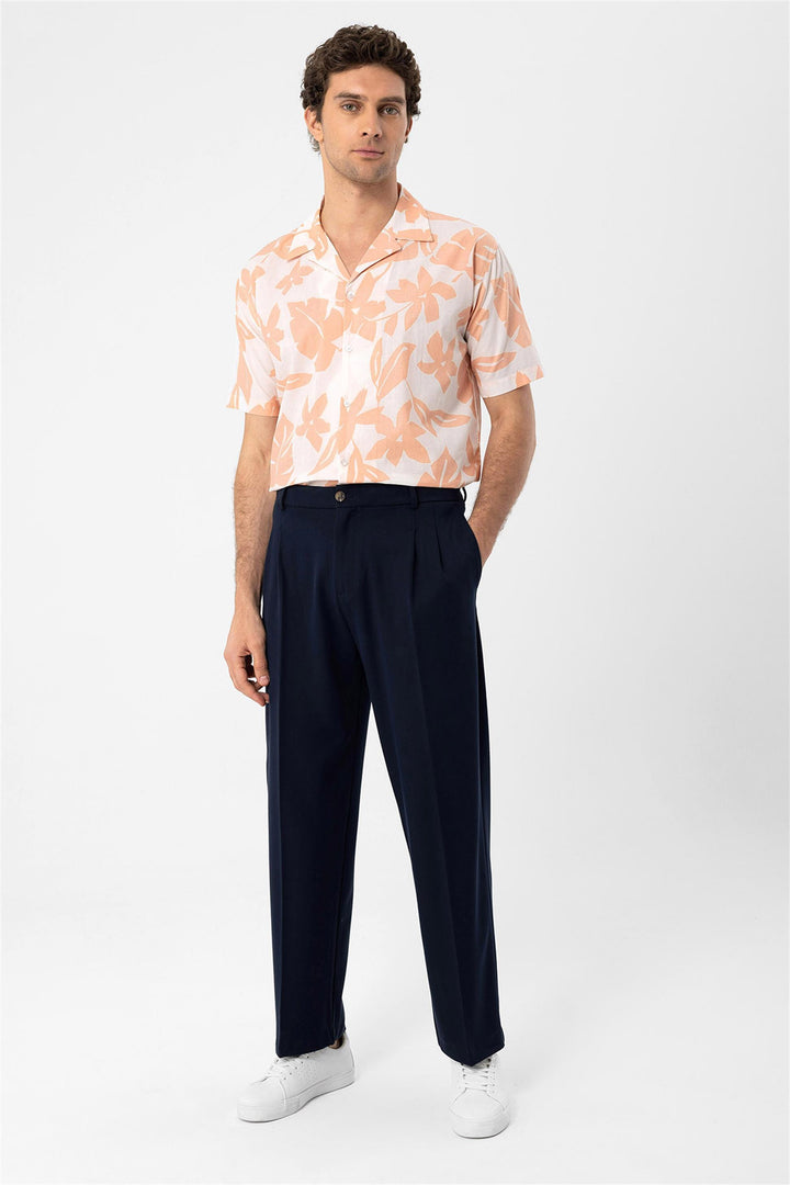 Chemise Col Haut à Motifs Floral Orange Homme - Wessi