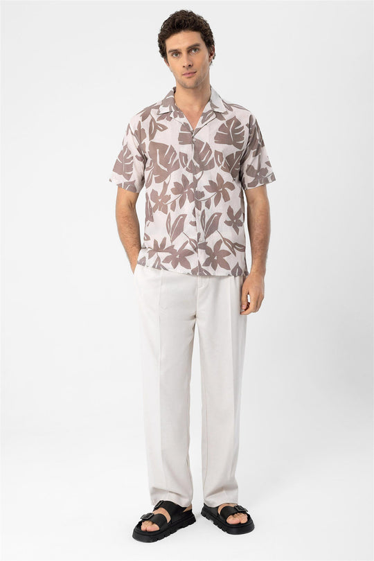 Camicia da uomo con colletto alto con motivo floreale nero - Wessi