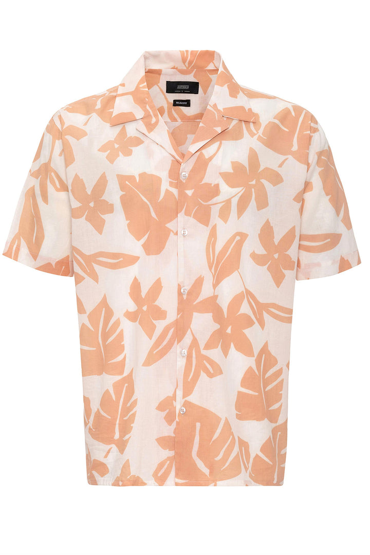 Chemise Col Haut à Motifs Floral Orange Homme - Wessi