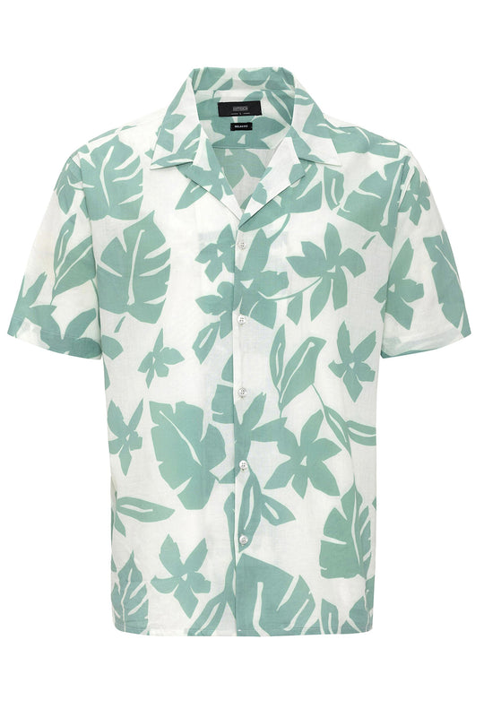 Camicia con colletto alto con motivo floreale verde da uomo - Wessi