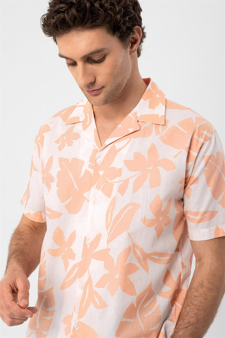 Chemise Col Haut à Motifs Floral Orange Homme - Wessi