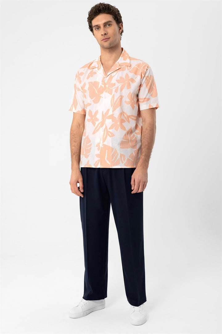 Chemise Col Haut à Motifs Floral Orange Homme - Wessi
