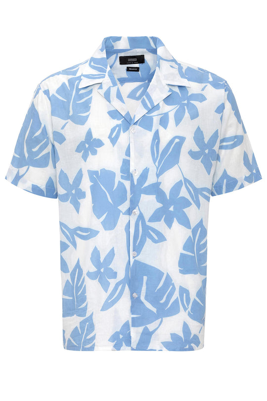 Camicia da uomo con colletto alto con motivo floreale blu - Wessi