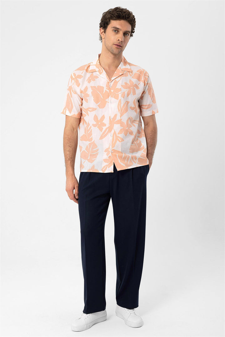 Chemise Col Haut à Motifs Floral Orange Homme - Wessi