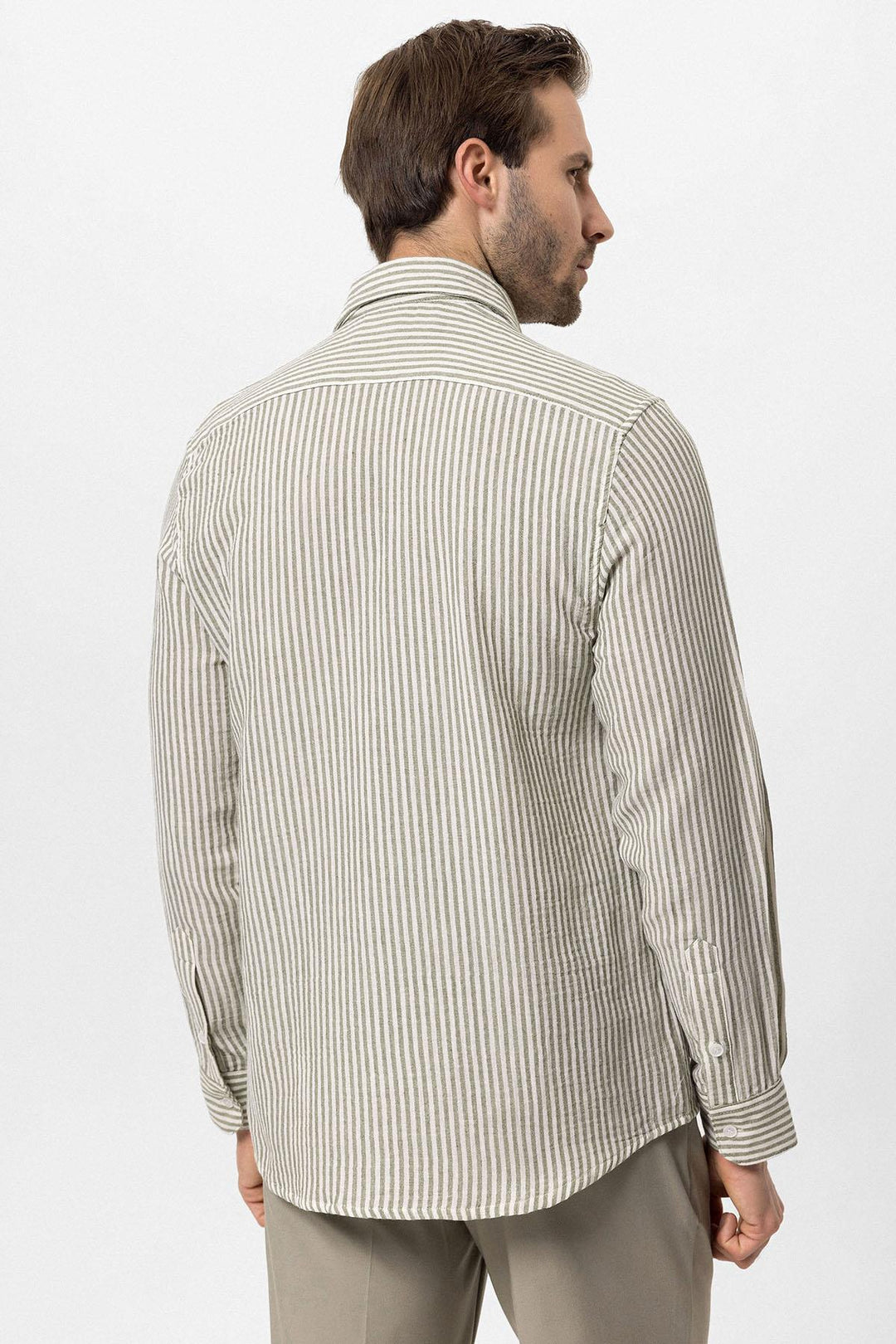 Men's Khaki Striped  Shirt - Wessi