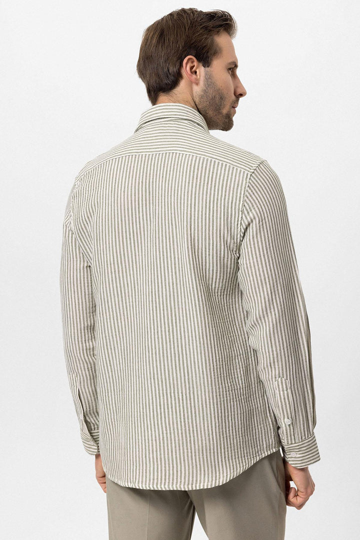 Men's Khaki Striped  Shirt - Wessi