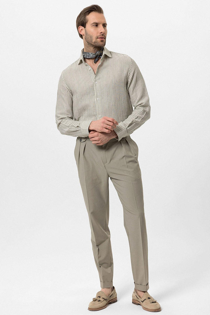Men's Khaki Striped  Shirt - Wessi