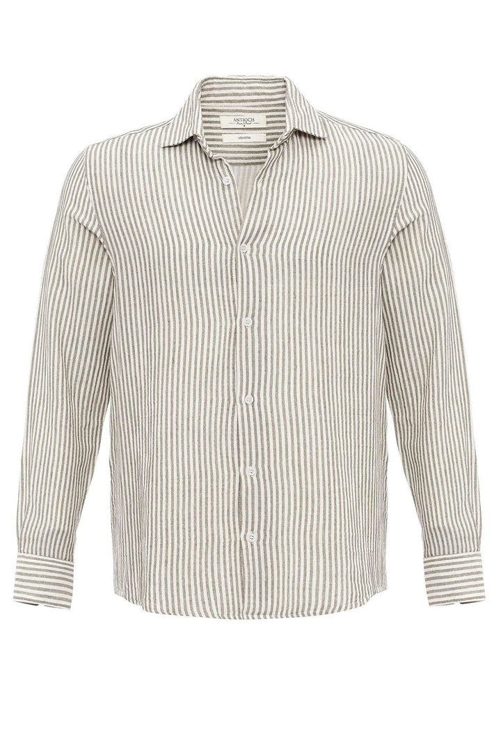 Men's Khaki Striped  Shirt - Wessi