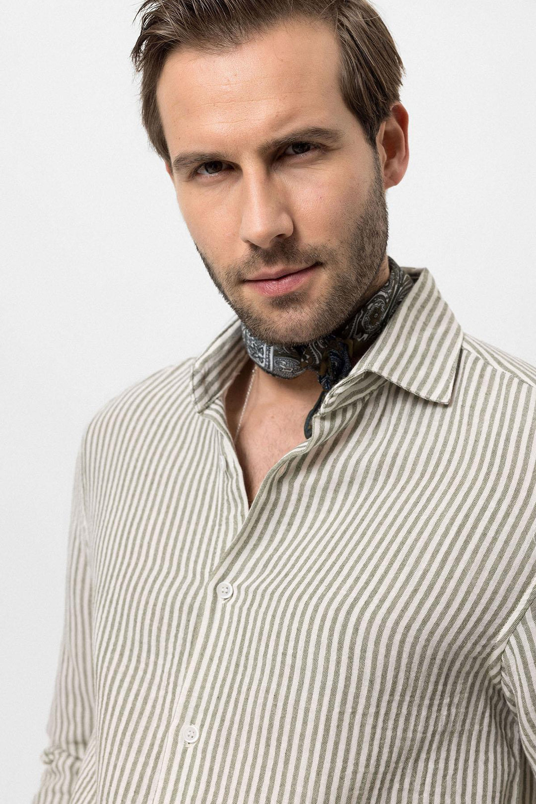 Men's Khaki Striped  Shirt - Wessi