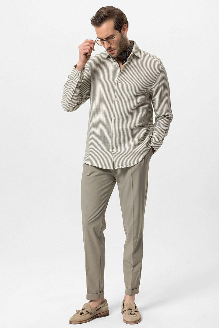 Men's Khaki Striped  Shirt - Wessi