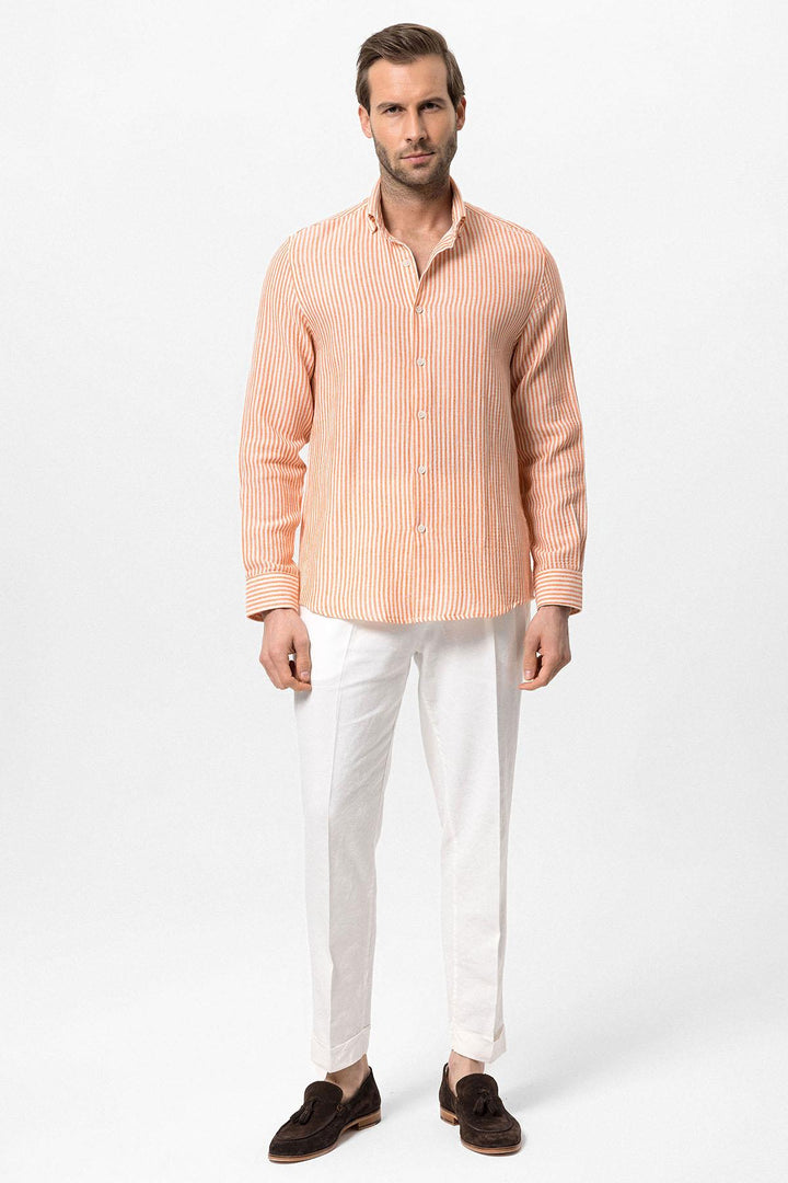 Men's Orange Striped  Shirt - Wessi