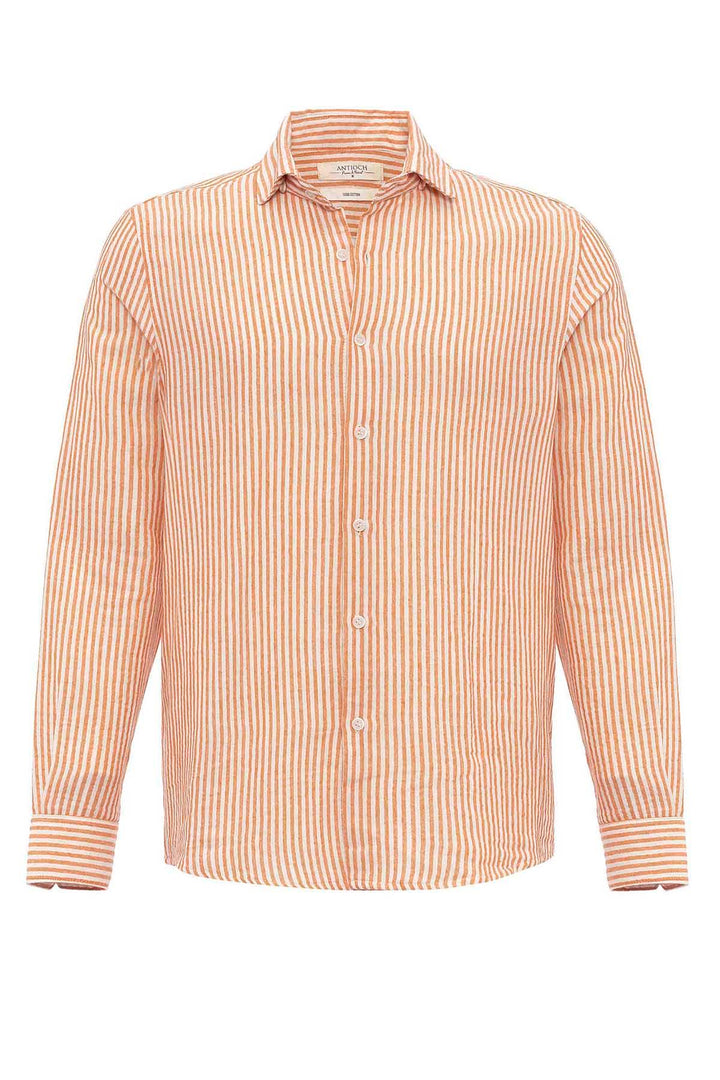 Men's Orange Striped  Shirt - Wessi